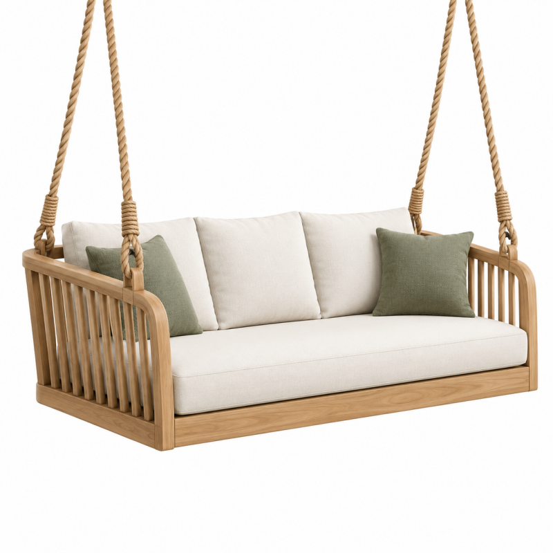 Huśtawka ogrodowa 160 x 75 x 200 cm z drewna w kolorze naturalnym - wisząca sofa dwuosobowa
