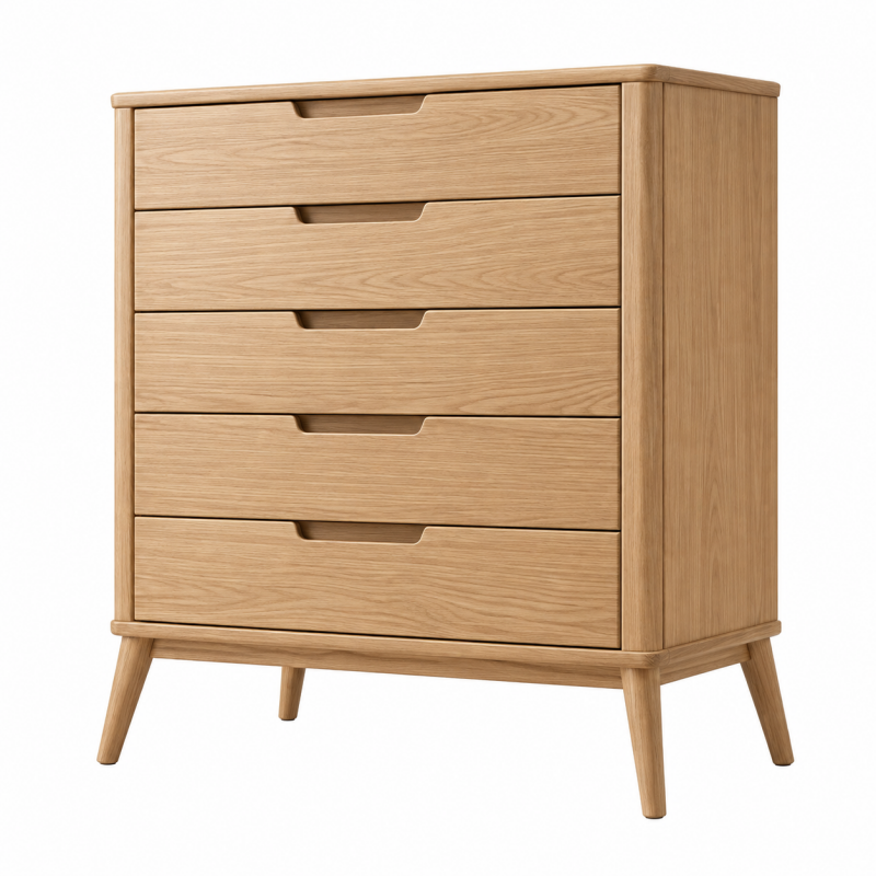 Komoda 80 x 40 x 100 cm z drewna w kolorze naturalnego dębu - pięć szuflad styl skandynawski