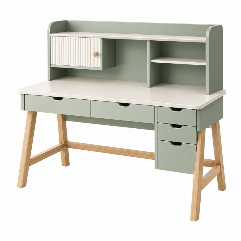 Biurko dziecięce 120 x 60 x 110 cm z MDF zielono-białe z szufladami skandynawskie
