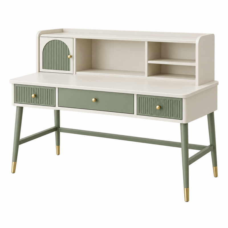Biurko z nadstawką 120 x 55 x 105 cm beżowo-zielone z szufladami w stylu retro