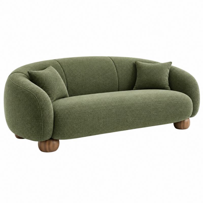 Sofa 3-osobowa 220 x 95 x 78 cm z tapicerką tekstylną oliwkowa do salonu o obłych formach