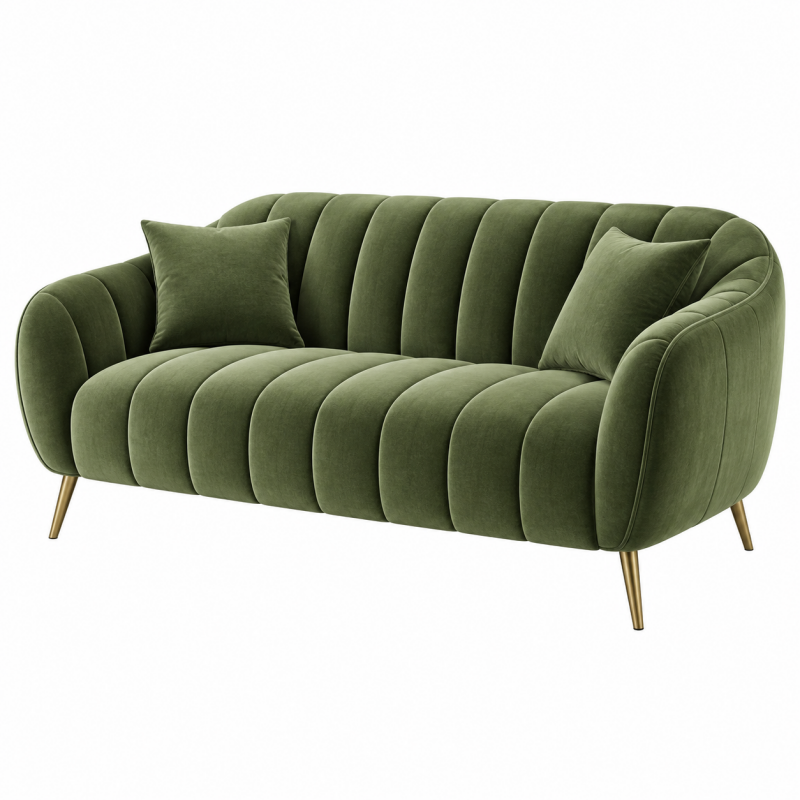 Sofa dwuosobowa 170 x 85 x 80 cm zielona z aksamitną tapicerką do salonu w stylu glamour