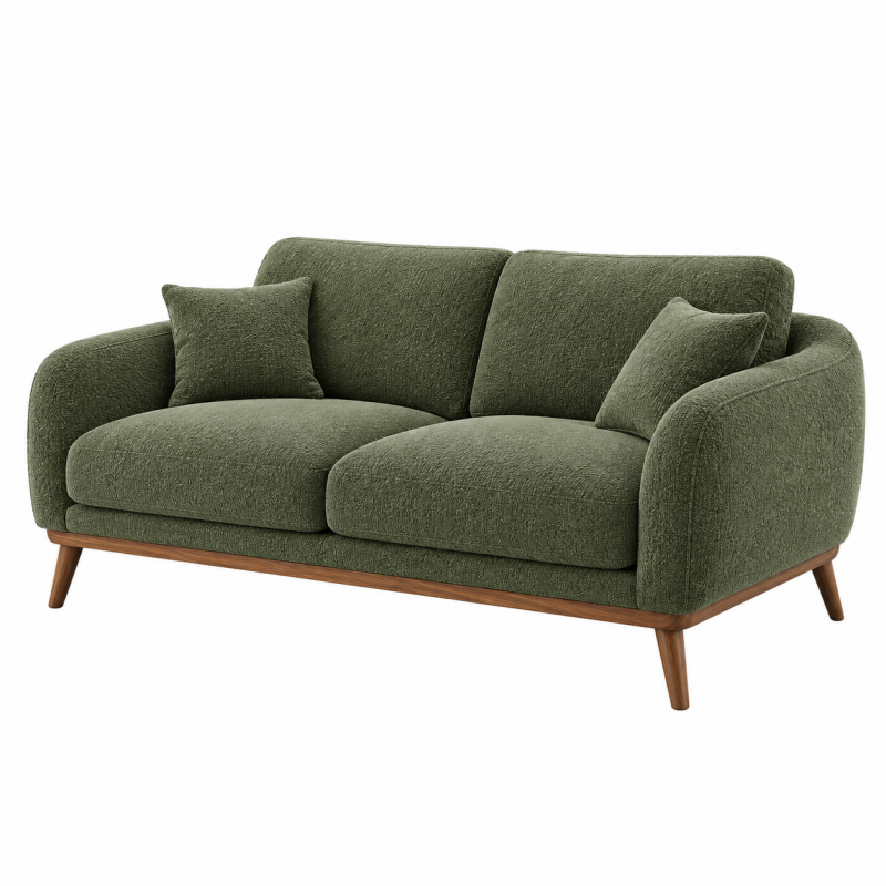 Sofa dwuosobowa 180 x 85 x 82 cm z tkaniny oliwkowozielona w stylu retro