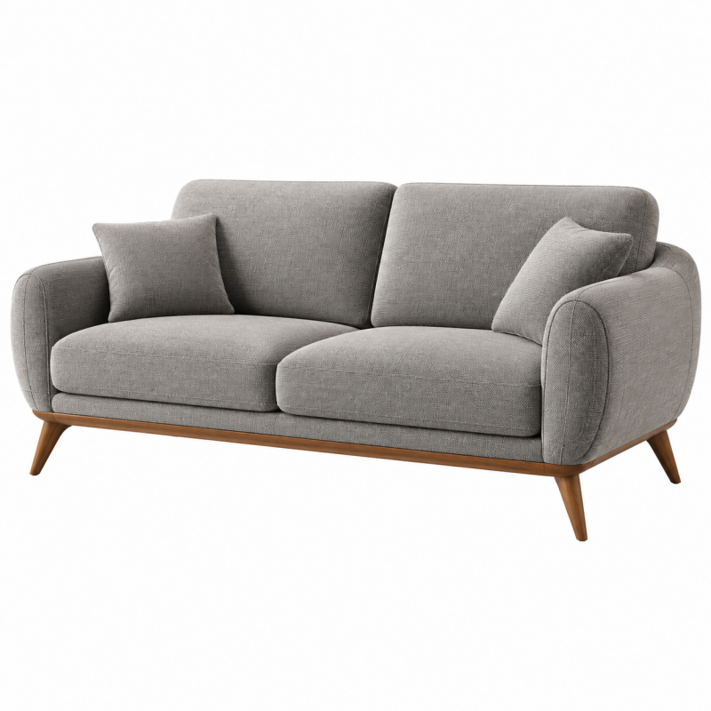 Sofa 2-osobowa 180 x 85 x 85 cm szara tkaninowa z drewnianymi nogami w stylu skandynawskim