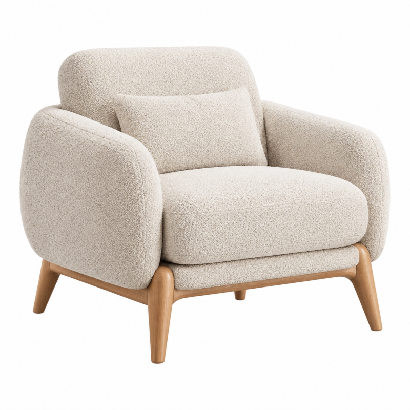 Fotel tapicerowany 92 x 88 x 82 cm z tkaniny bouclé kremowy w stylu skandynawskim