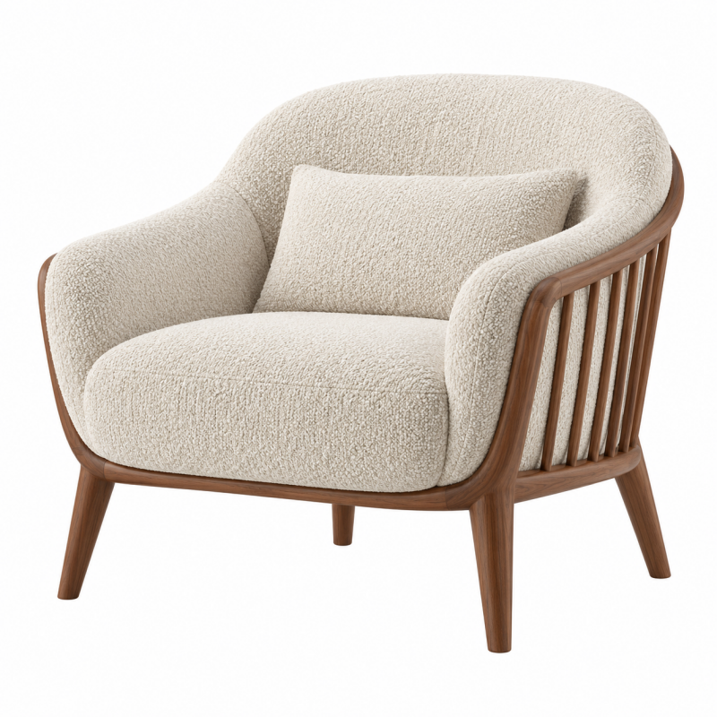 Fotel wypoczynkowy 85 x 82 x 78 cm z tkaniny bouclé kremowy z drewnianą ramą